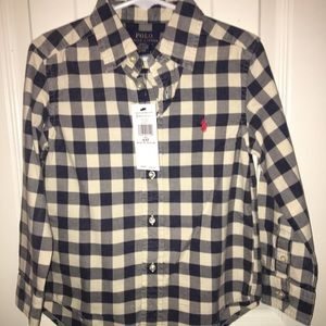 Polo boys blue and cream striped button down shirt